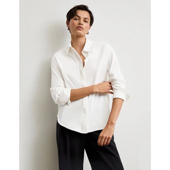 MM Lafleur Tops - NWT M.M. Lafleur The Filomina Boyfriend Shirt Knit Poplin in White size XS